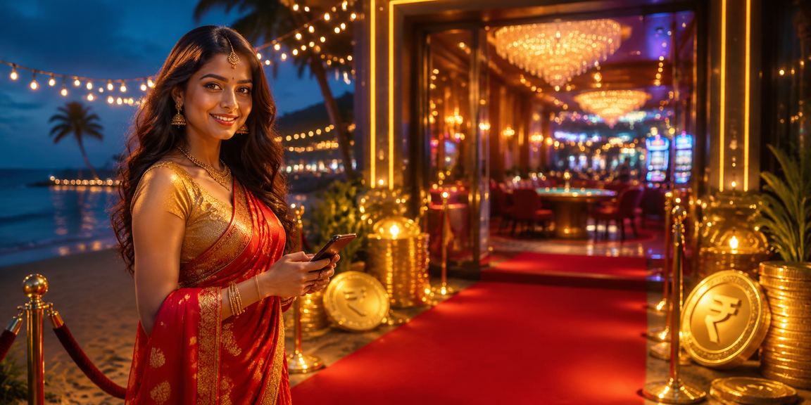 Indian woman using mobile casino with saree